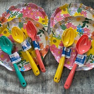 New Floral Melamine Dinnerware Set with Utensils